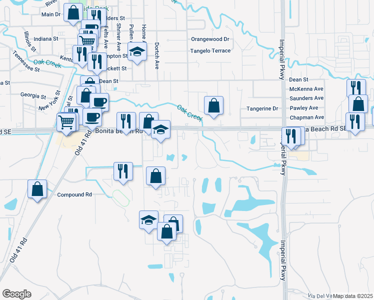 map of restaurants, bars, coffee shops, grocery stores, and more near 28138 Pine Haven Way in Bonita Springs