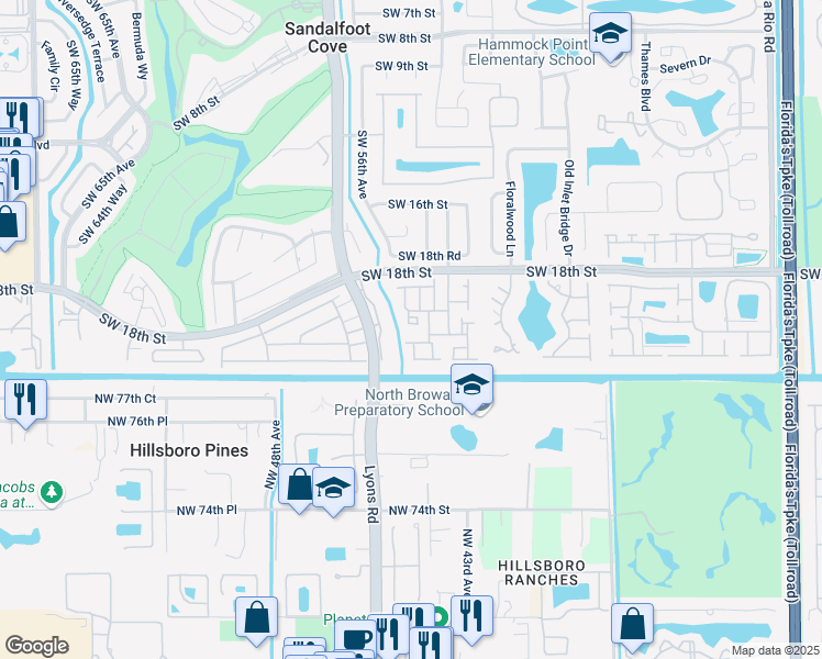 map of restaurants, bars, coffee shops, grocery stores, and more near 23379 Southwest 55th Way in Boca Raton
