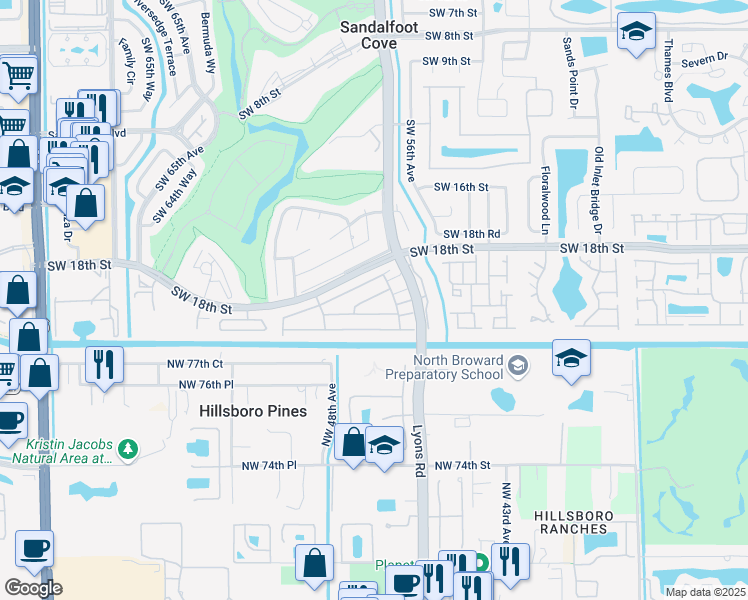 map of restaurants, bars, coffee shops, grocery stores, and more near 9108C Southwest 21st Street in Boca Raton