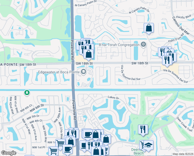 map of restaurants, bars, coffee shops, grocery stores, and more near 23437 Torre Circle in Boca Raton