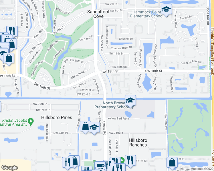 map of restaurants, bars, coffee shops, grocery stores, and more near 23379 Southwest 55th Way in Boca Raton