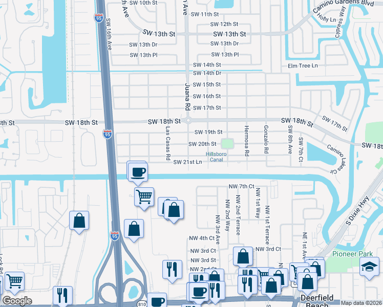 map of restaurants, bars, coffee shops, grocery stores, and more near 2098 Juana Road in Boca Raton