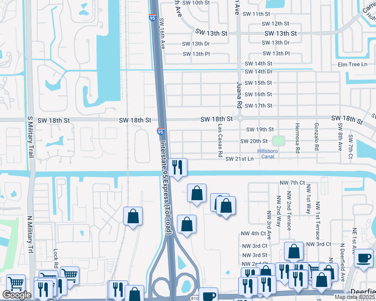 map of restaurants, bars, coffee shops, grocery stores, and more near 1481 Southwest 21st Street in Boca Raton