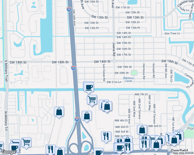 map of restaurants, bars, coffee shops, grocery stores, and more near 1381 Southwest 21st Street in Boca Raton