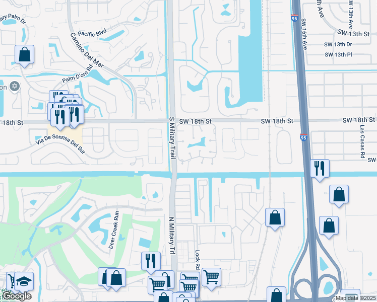 map of restaurants, bars, coffee shops, grocery stores, and more near 23375 Water Circle in Boca Raton
