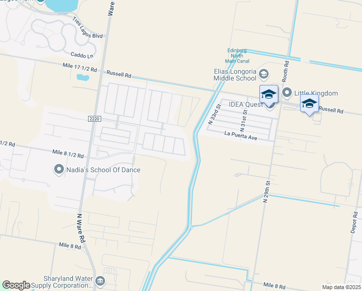 map of restaurants, bars, coffee shops, grocery stores, and more near 13511 North 33rd Lane in Edinburg