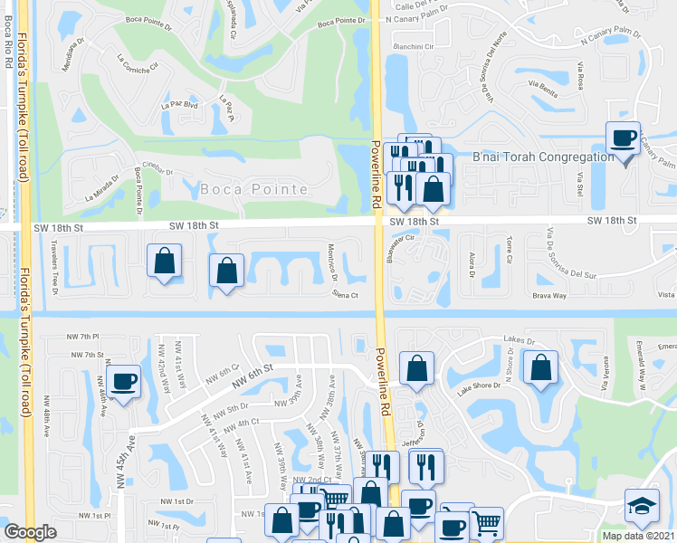 map of restaurants, bars, coffee shops, grocery stores, and more near 7076 Montrico Drive in Boca Raton