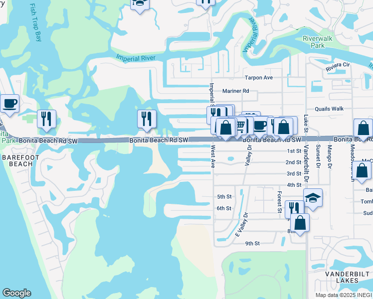 map of restaurants, bars, coffee shops, grocery stores, and more near 241 1st Street in Bonita Springs