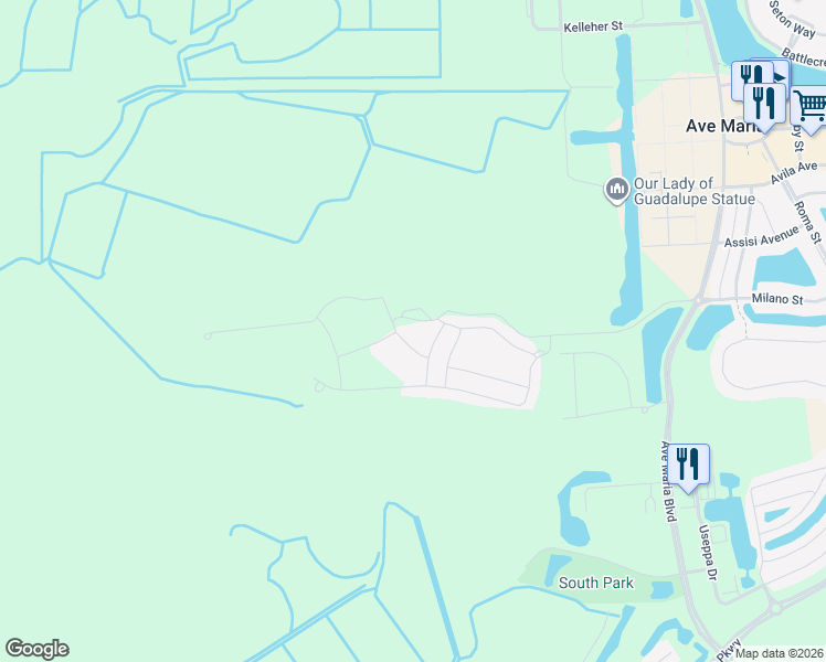 map of restaurants, bars, coffee shops, grocery stores, and more near Chandler Way in Ave Maria