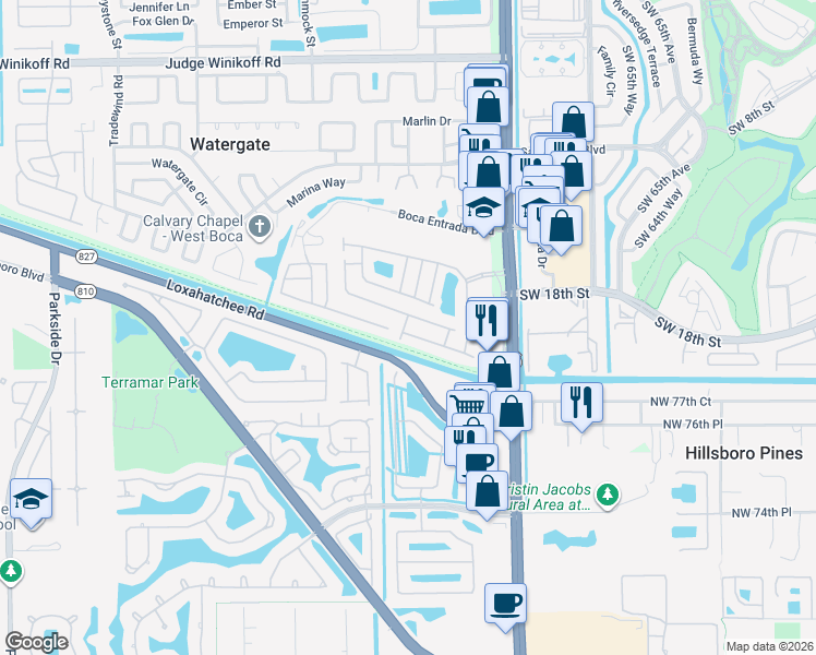 map of restaurants, bars, coffee shops, grocery stores, and more near 10189 Aqua Vista Way in Boca Raton