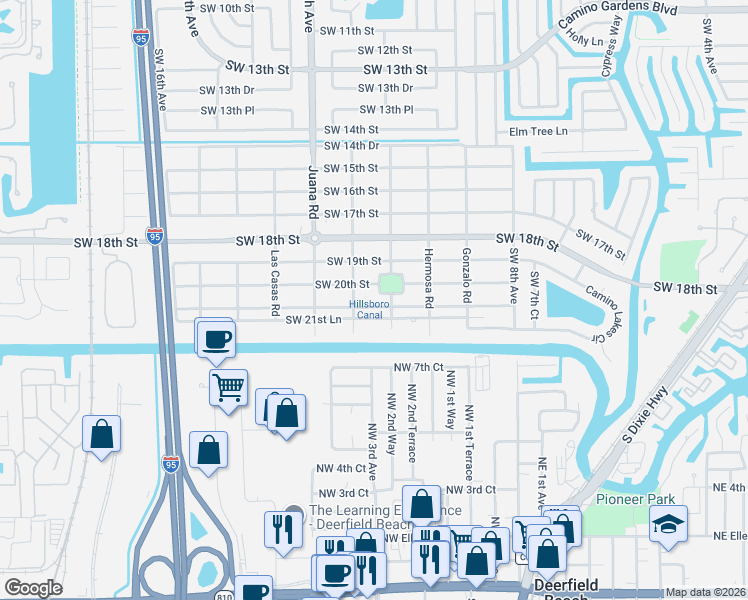 map of restaurants, bars, coffee shops, grocery stores, and more near 2099 Isabel Road East in Boca Raton