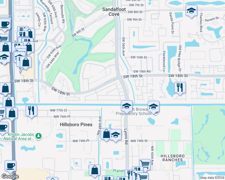 map of restaurants, bars, coffee shops, grocery stores, and more near 9108C Southwest 21st Street in Boca Raton