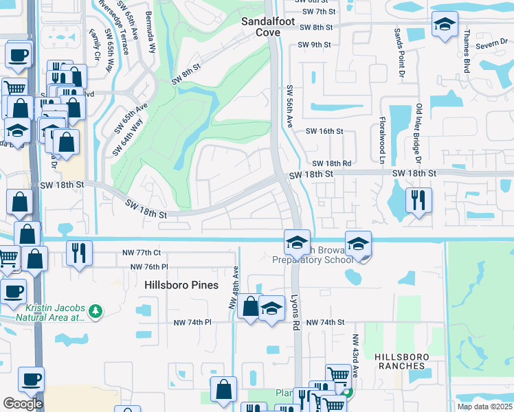 map of restaurants, bars, coffee shops, grocery stores, and more near 9108C Southwest 21st Street in Boca Raton