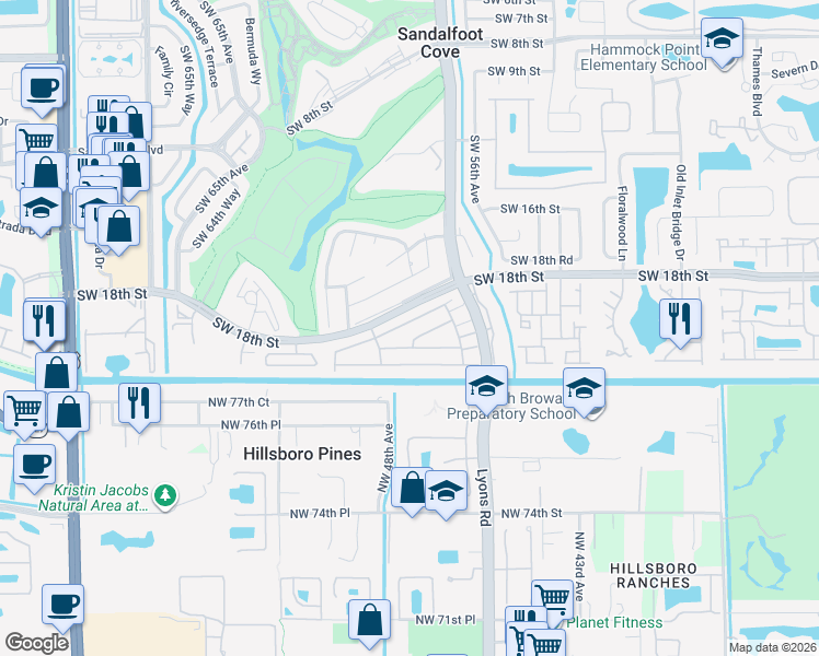 map of restaurants, bars, coffee shops, grocery stores, and more near 9132 Southwest 20th Street in Boca Raton