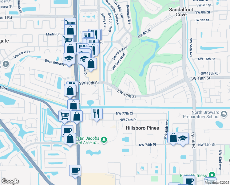 map of restaurants, bars, coffee shops, grocery stores, and more near 23344 Carolwood Lane in Boca Raton