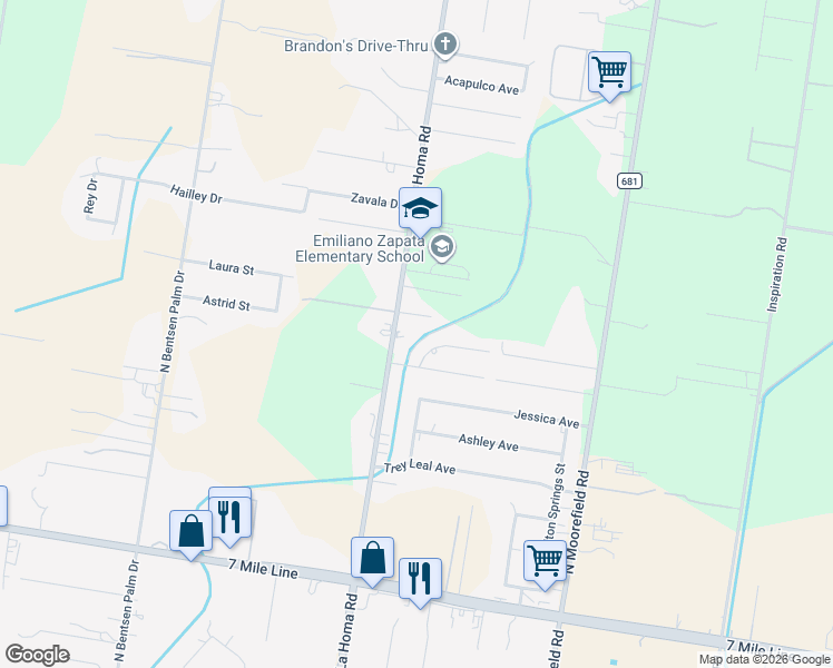 map of restaurants, bars, coffee shops, grocery stores, and more near 2800 Sondra Road in Mission