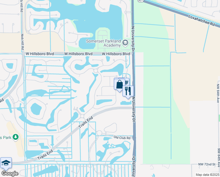map of restaurants, bars, coffee shops, grocery stores, and more near 9544 Aspen Exbury Court in Parkland
