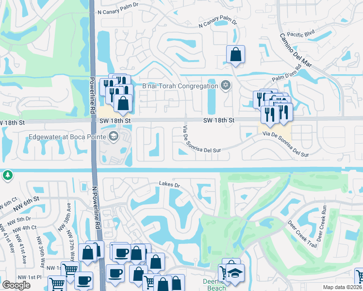 map of restaurants, bars, coffee shops, grocery stores, and more near 6429 Brava Way in Boca Raton