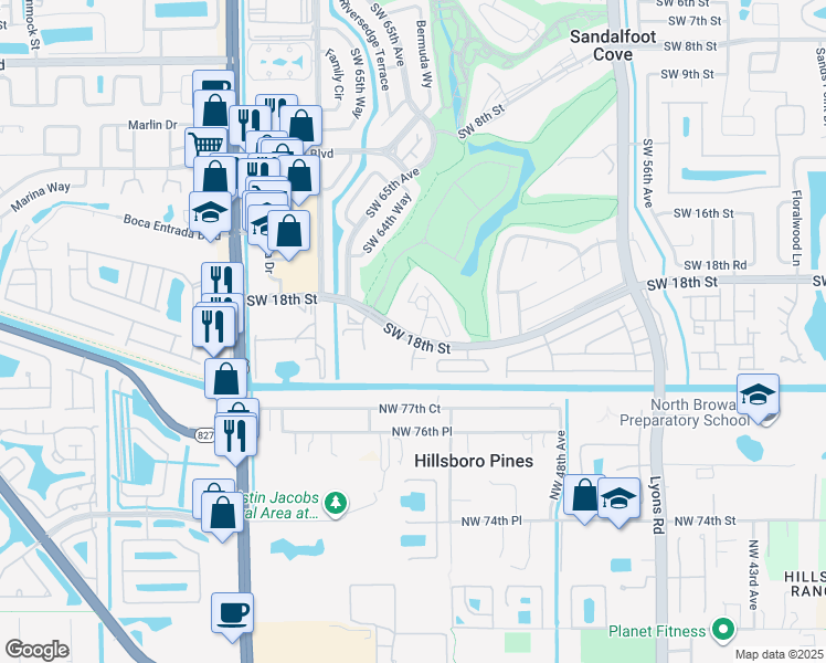 map of restaurants, bars, coffee shops, grocery stores, and more near in Sandalfoot Cove