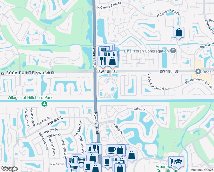 map of restaurants, bars, coffee shops, grocery stores, and more near 23305 Blue Water Circle in Boca Raton