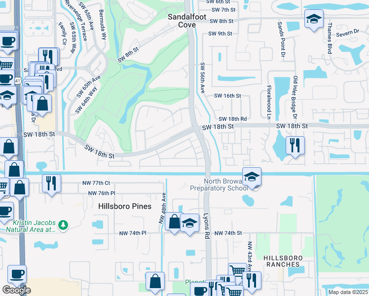 map of restaurants, bars, coffee shops, grocery stores, and more near 9108C Southwest 21st Street in Boca Raton