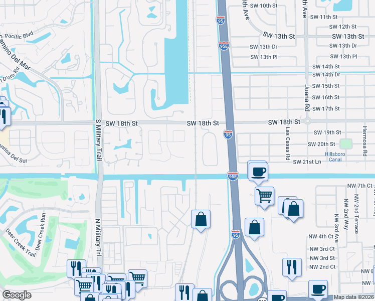 map of restaurants, bars, coffee shops, grocery stores, and more near 5096 Heatherhill Lane in Boca Raton