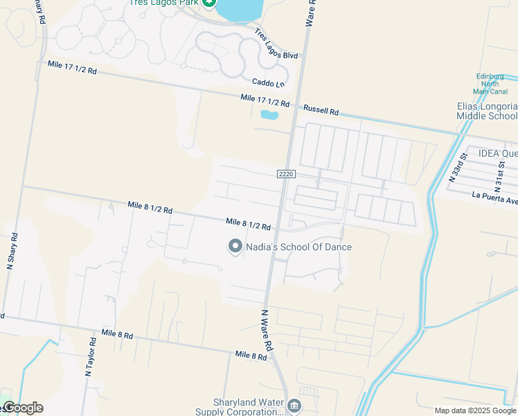 map of restaurants, bars, coffee shops, grocery stores, and more near 13401 Ware Road in Edinburg