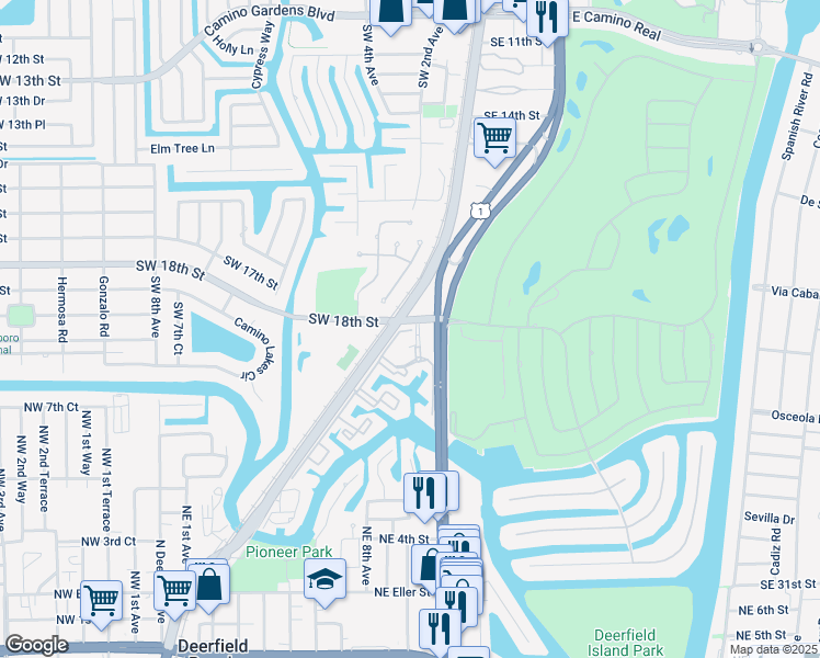 map of restaurants, bars, coffee shops, grocery stores, and more near 22 Royal Palm Way in Boca Raton