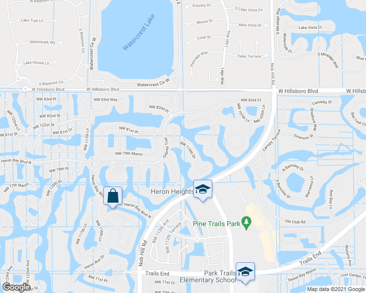 map of restaurants, bars, coffee shops, grocery stores, and more near 8046 Northwest 110th Drive in Parkland