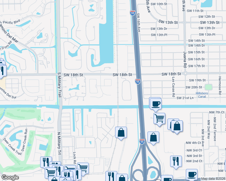 map of restaurants, bars, coffee shops, grocery stores, and more near 5096 Heatherhill Lane in Boca Raton