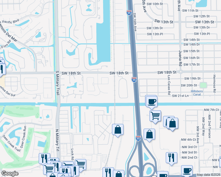 map of restaurants, bars, coffee shops, grocery stores, and more near 5096 Heatherhill Lane in Boca Raton