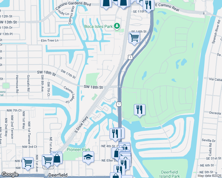 map of restaurants, bars, coffee shops, grocery stores, and more near in Boca Raton