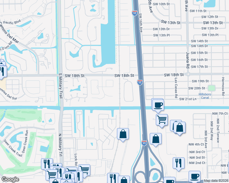 map of restaurants, bars, coffee shops, grocery stores, and more near 5096 Heatherhill Lane in Boca Raton