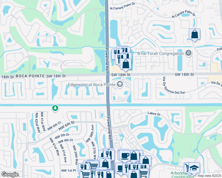 map of restaurants, bars, coffee shops, grocery stores, and more near 23305 Blue Water Circle in Boca Raton