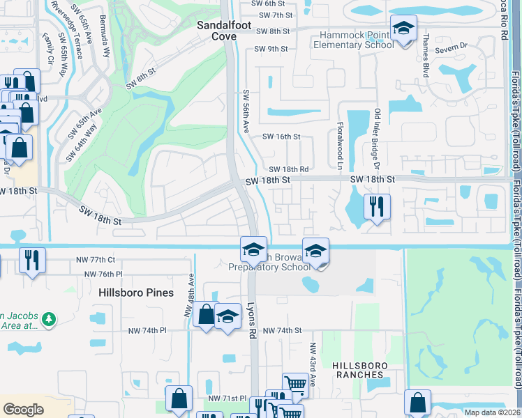 map of restaurants, bars, coffee shops, grocery stores, and more near 23379 Southwest 55th Way in Boca Raton