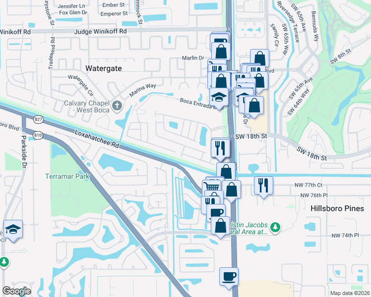 map of restaurants, bars, coffee shops, grocery stores, and more near 10188 Brookville Lane in Boca Raton