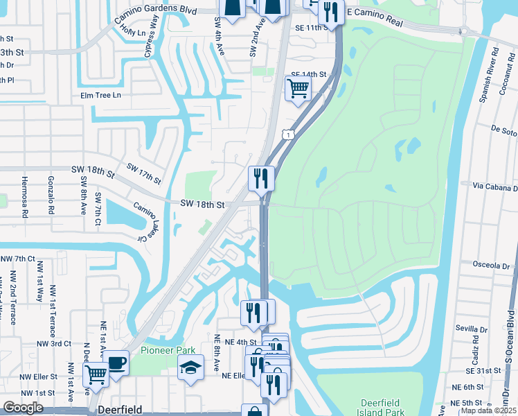 map of restaurants, bars, coffee shops, grocery stores, and more near in Boca Raton