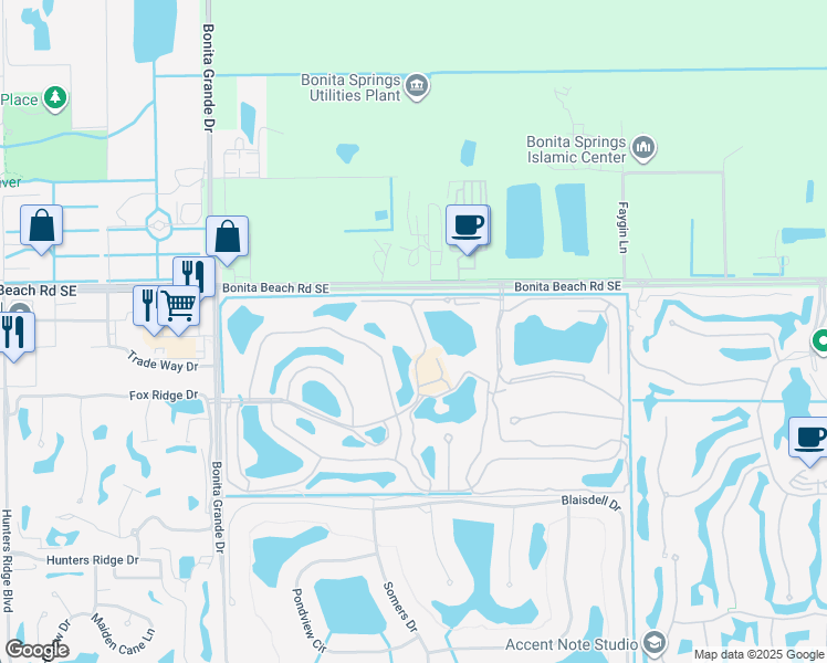 map of restaurants, bars, coffee shops, grocery stores, and more near 13601 Worthington Way in Bonita Springs
