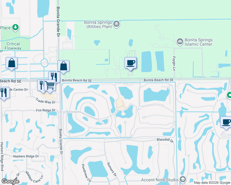 map of restaurants, bars, coffee shops, grocery stores, and more near 13611 Worthington Way in Bonita Springs
