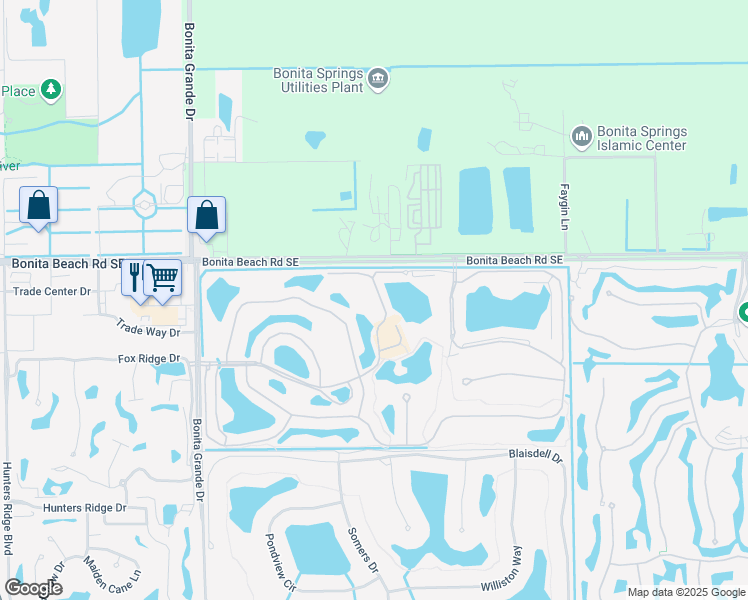 map of restaurants, bars, coffee shops, grocery stores, and more near 13601 Worthington Way in Bonita Springs