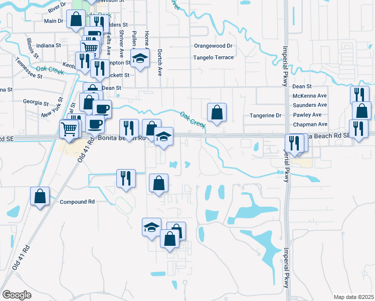 map of restaurants, bars, coffee shops, grocery stores, and more near 28138 Pine Haven Way in Bonita Springs