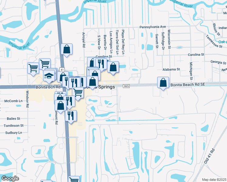 map of restaurants, bars, coffee shops, grocery stores, and more near 28000 Spanish Wells Blvd in Bonita Springs