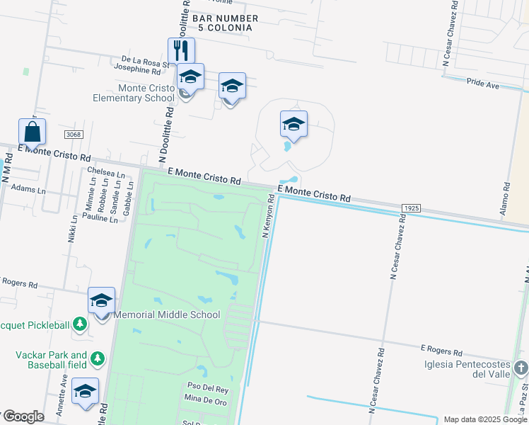 map of restaurants, bars, coffee shops, grocery stores, and more near 2705 North Kenyon Road in Edinburg