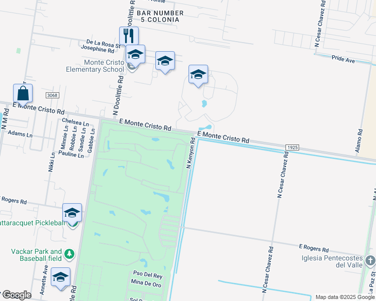 map of restaurants, bars, coffee shops, grocery stores, and more near 3415 North Kenyon Road in Edinburg