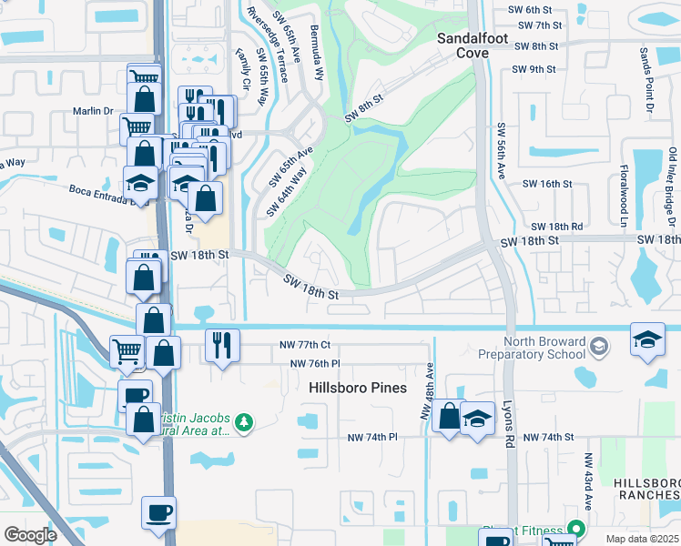 map of restaurants, bars, coffee shops, grocery stores, and more near in Sandalfoot Cove