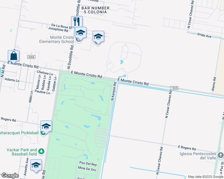 map of restaurants, bars, coffee shops, grocery stores, and more near 2705 North Kenyon Road in Edinburg