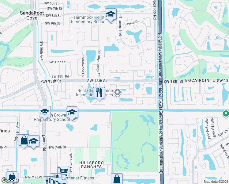 map of restaurants, bars, coffee shops, grocery stores, and more near 8390 Rural Lane in Boca Raton