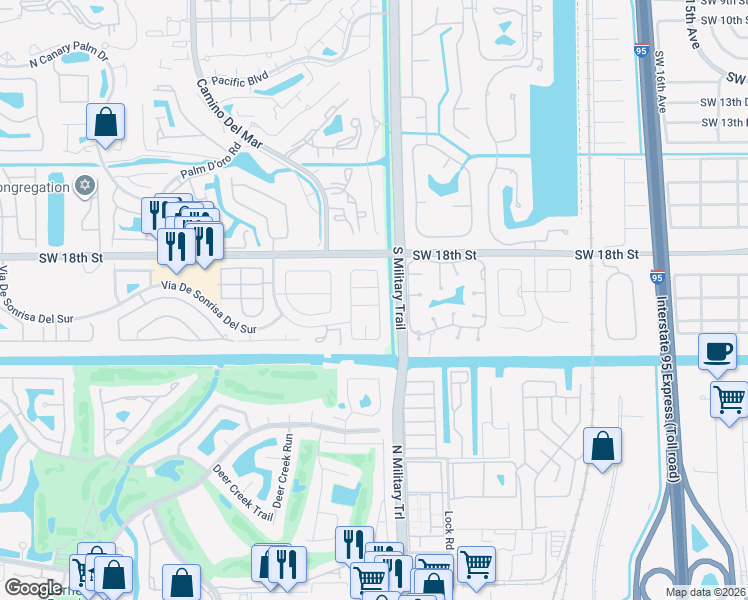 map of restaurants, bars, coffee shops, grocery stores, and more near 5551 Marbella Drive in Boca Raton