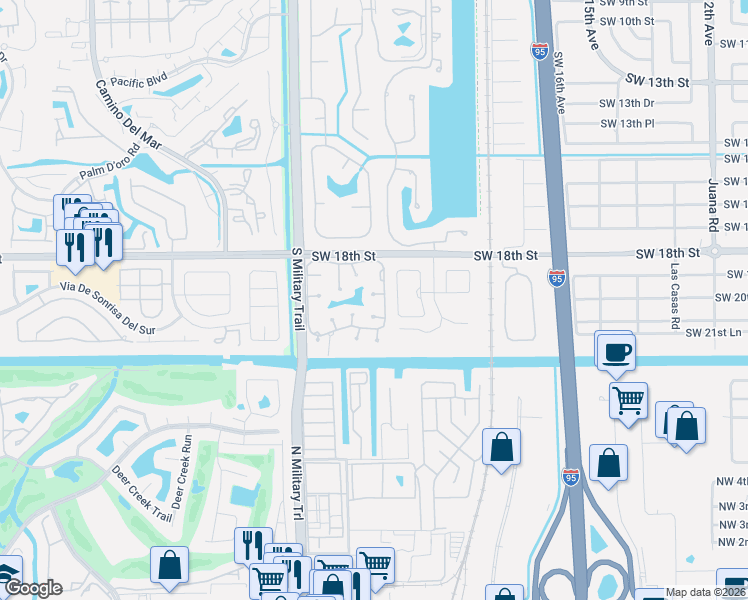 map of restaurants, bars, coffee shops, grocery stores, and more near 23327 Water Circle in Boca Raton