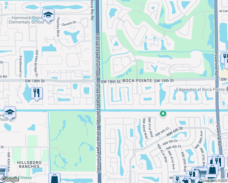 map of restaurants, bars, coffee shops, grocery stores, and more near 23430 Feather Palm Court in Boca Raton